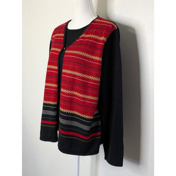 Sag Harbor Women's Solid Black Multicolor Round Neck Long Sleeve Sweater XL - Picture 4 of 8